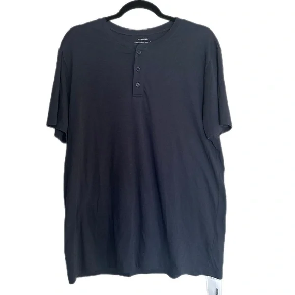Vince Men's Dark Blue Short Sleeve Garment Dyed Henley Shirt Medium Pima Cotton - Picture 10 of 12